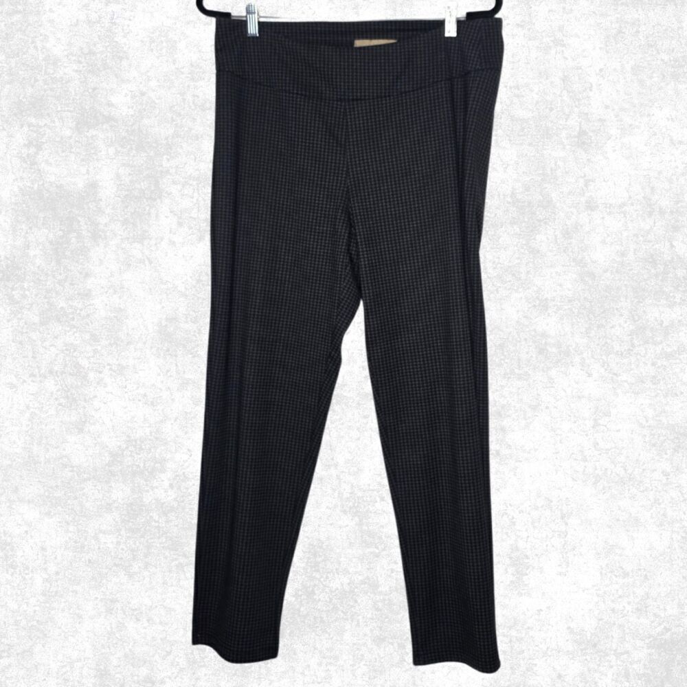 Hope & Harlow Black Houndstooth Stretch Pants L Pull-On Slim Leg Office Goth Alt